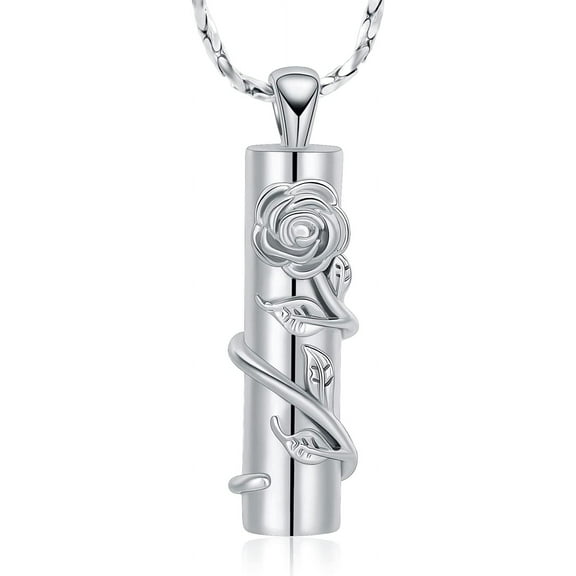 Rose Flower Urn Necklace with Hollow Cylinder Cremation Keepsake Cremation Jewelry for Ashes for Women Men