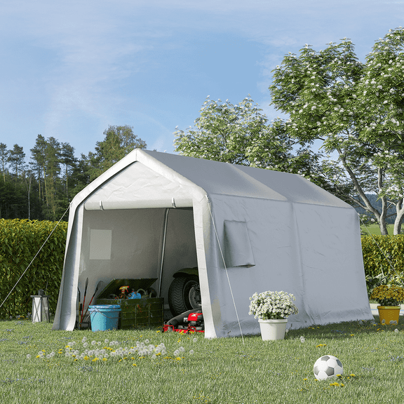 Mellcom 8.6' x 14' x 7.5' Outdoor Storage Tent, Tool Shed, Carport, Portable Garage for Patio, Garden, Grey