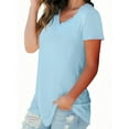 thumbnail image 5 of Liher Women T shirts Fashion Casual Summer Tops Short Sleeve V-Neck Basic T-shirts Breathable Soft Light Blue Tee Clothes Size L, 5 of 6