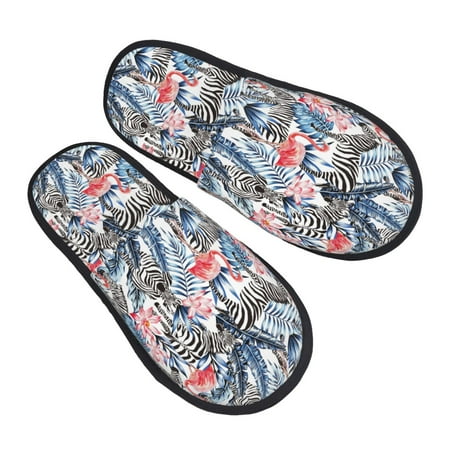 

KLL Flamingo And Zebra Slippers for Women Men House Slip on Indoor Outdoor Bedroom Furry Fleece Lined Ladies Comfy Anti-Skid Rubber Hard Sole-Medium