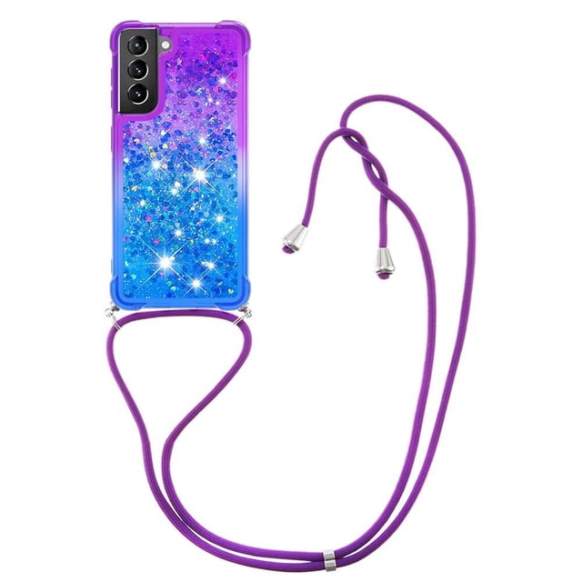 Funda para Samsung Galaxy S21 Plus 5G Brillantina Líquida Divertida Reluciente y con Cristales en Movimiento Cuerpo Cruzado con Cordón Ajustable