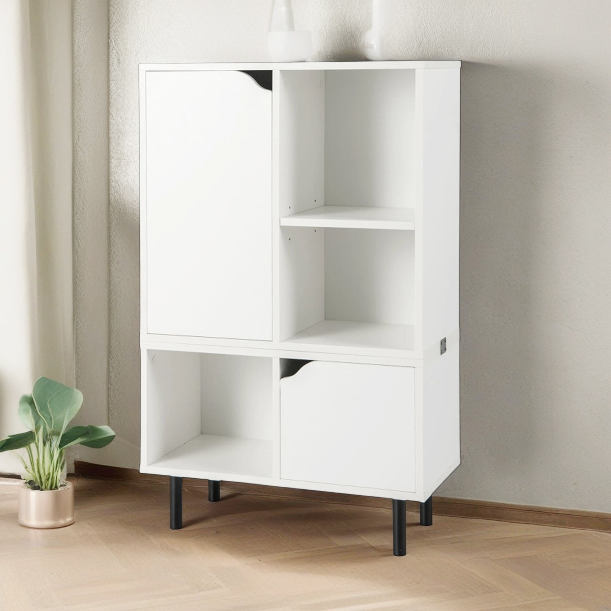 Demi Bonn Stackable Bookcase with Adjustable Shelf and Cubes, Free Standing 6 Cube Storage Cabinet, White