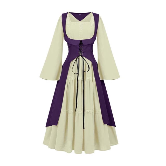Bocqde Costumes d'Halloween pour Femmes Mode Manches Évasées Fluides Encolure Carrée Robe Gothique Dames Élégante Vintage à Lacets Ligne A Évasée Robes Médiévales Renaissance