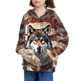 thumbnail image 3 of Xoenoiee Pullover Hoodies Long Sleeve Top for Fall Winter Loose Activewear with Kangaroo Pocket for Kids Travel Workout Jogging Play, Grunge American Flag Wolf Print, XL, 3 of 7