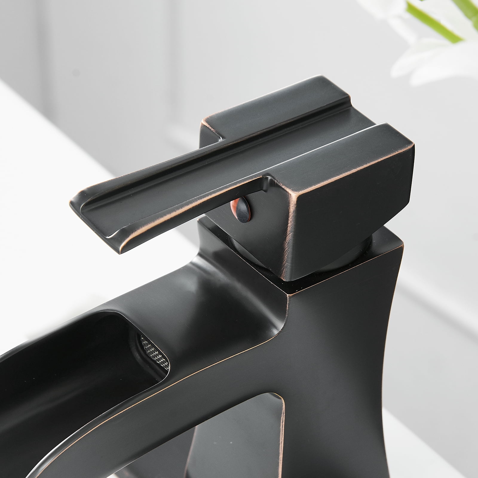 BWE Oil Rubbed Bronze Bathroom Faucet with Pop Up Drain Stopper Overflow Assembly and Supply Hose Bath Waterfall Single Hole Handle Farmhouse Bathroom Sink Faucet Lavatory Mixer Tap