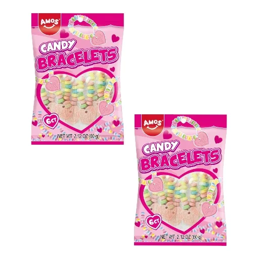 Amos Candy Bracelets Fruity Heart-Shaped Stretchable Treats, 2 Pack