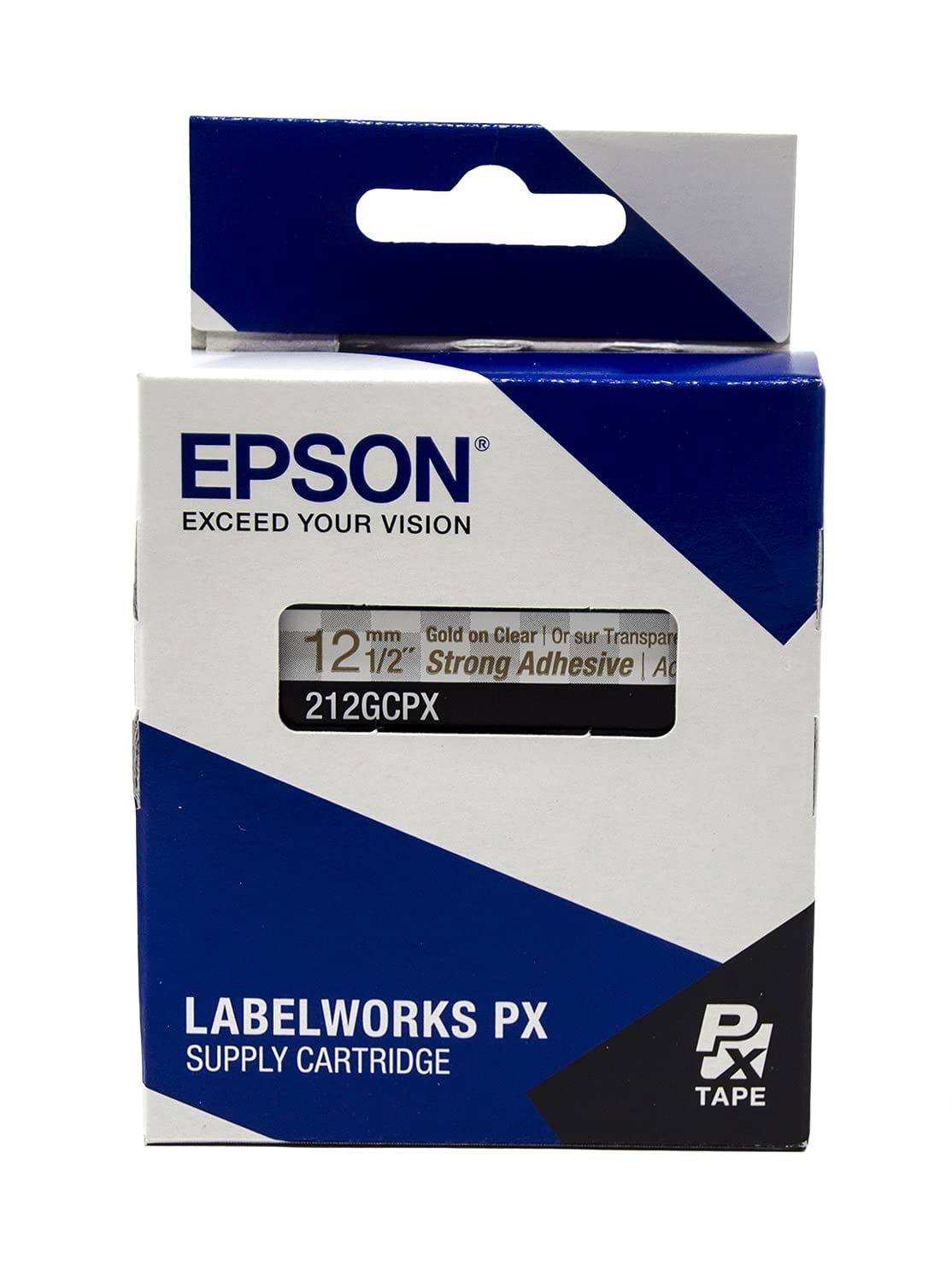 Epson LABELWORKS 212GCPX - Gold on Clear PET Label Maker Tape - 1/2" (12MM) Wide, 30'