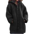 thumbnail image 1 of Women Hooded Knitted Sweater Autumn Winter Mid-length Solid Color Button Down Sweater Wool Coat, 1 of 4