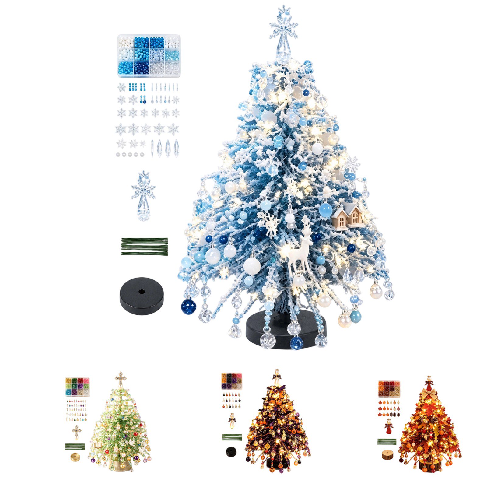 DIY Beaded Christmas Tree Kit Xmas Holiday Craft with Light Tabletop Beaded Christmas Tree Desk Decor Xmas Craft Kit for Adults Suitable for Beginners