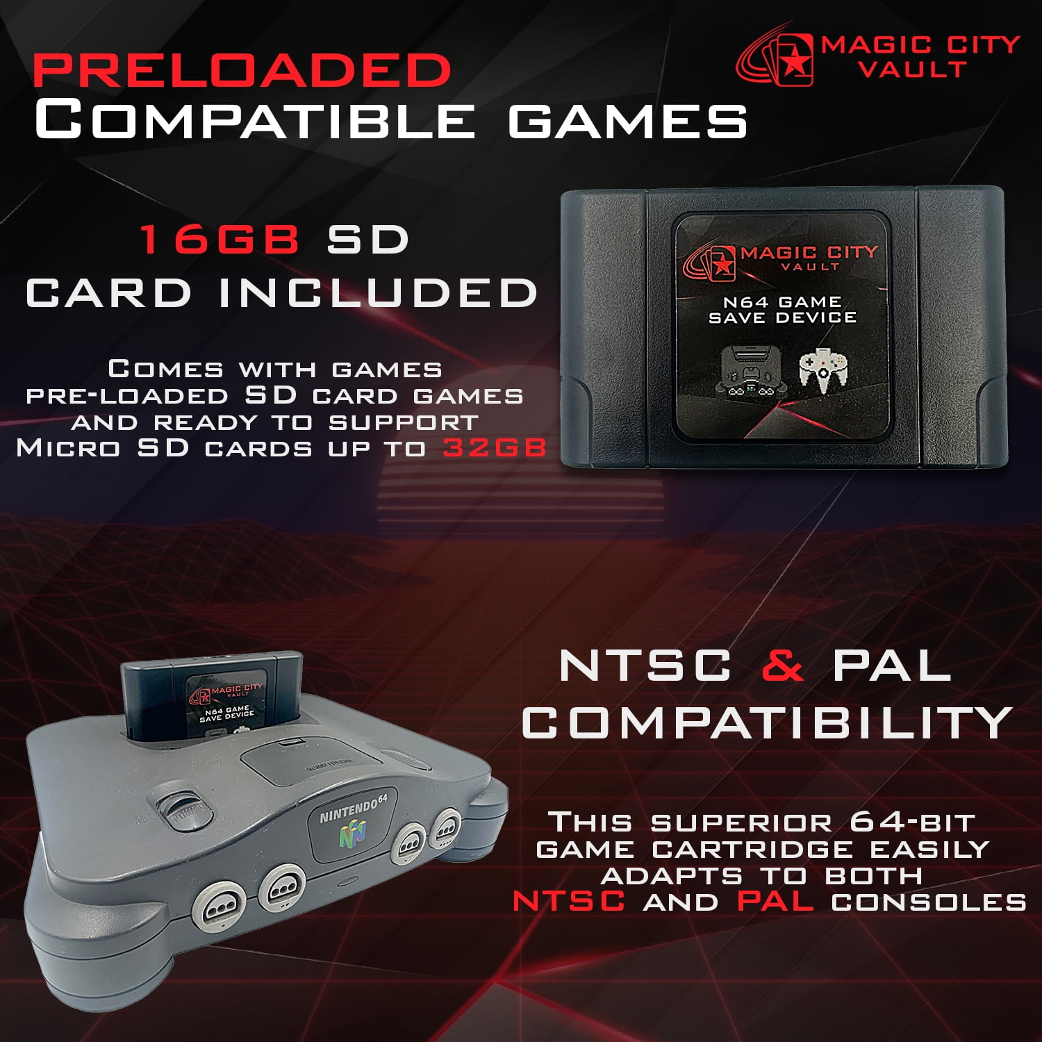 Sd Card N64 Preloaded Games Magic City Vault ED64 Plus 340-in-1