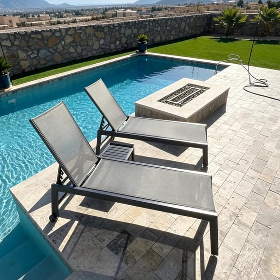 PURPLE LEAF Patio Chaise Lounge Set 2 Pieces Textilene Pool Lounge Chairs with Wheels Sunbathing Chair for Outdoor, Beach, Yard, Side Table Included, Grey