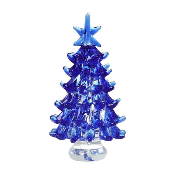 Christmas Saving! SHENGXINY Glass Christmas Tree Mini Christmas Tree Glass Ornaments Small Glass Tree Xmas Winter Figurines for Craftss Holiday Xmas Party Decor Blue