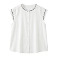 thumbnail image 2 of Rhuody Womens Tops Linen Shirt With Embroidery Detail Round Neck Flutter Sleeve Blouse Elegant Clothes White L, 2 of 3