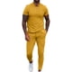thumbnail image 3 of Traje de ocio para hombre, cuello vuelto, cintura con cremallera, Color puro, manga corta, pantalones largos, chándal, amarillo, 3XL, 3 of 6