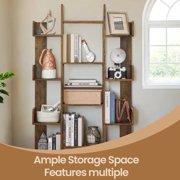 LEDREM Tree-Shaped Bookshelf - 13-Shelf Storage Unit with Rounded Corners, Wall-Mountable, Space-Saving Design, Rustic Brown