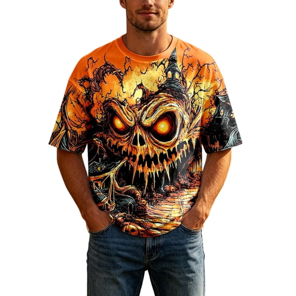 SJLDQY Halloween Mens T-Shirts Hallowmas Funny Graphic Tees Short Sleeve Crew Neck T Shirts for Man Casual Tops