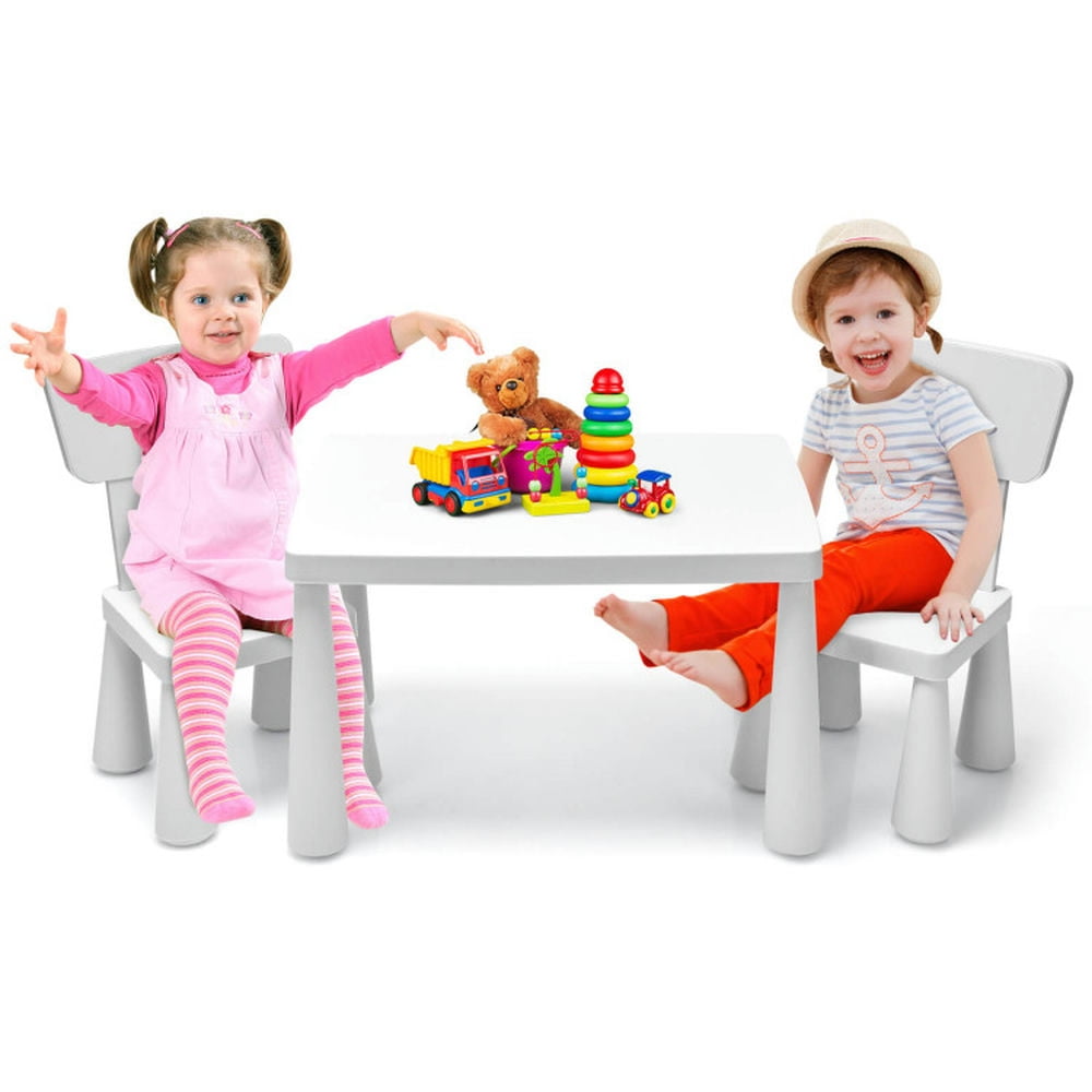 Topcobe 3 Pieces Toddler Multi Activity Play Dining Study Kids Table and Chair Set, Toddler Chair and Table Set-White
