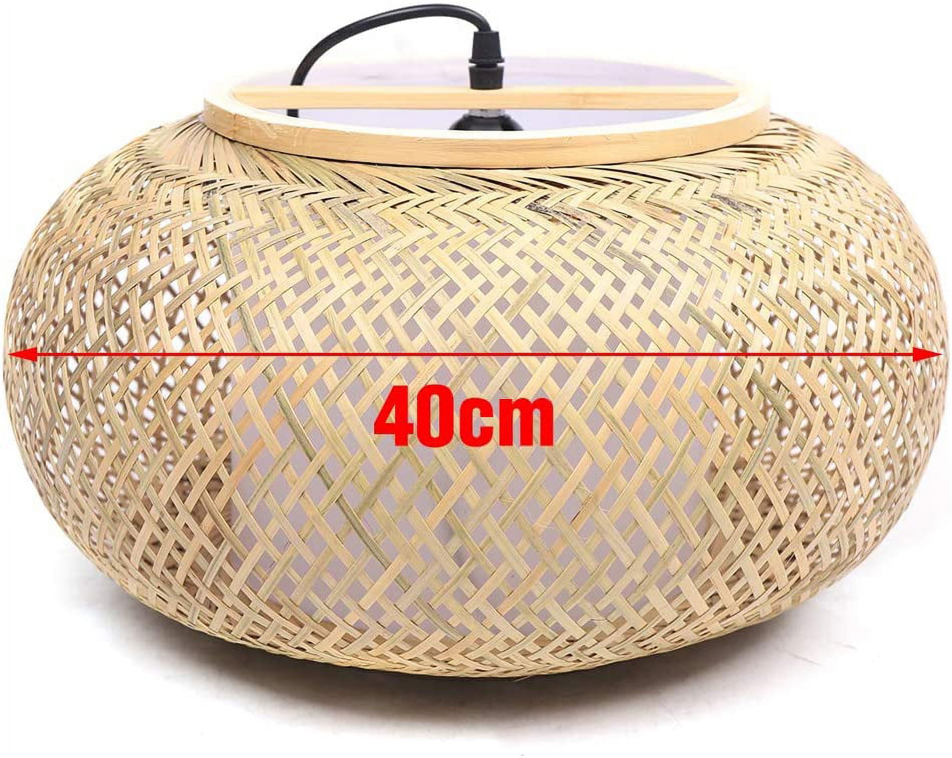 FETCOI, Antique Lantern Pendant Lighting Rattan Single Light Weaving Natural Wooden Ceiling Hanging Fixture 15.7"(40CM)