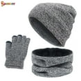 thumbnail image 2 of Spencer Winter 3PCS Beanie Hat Gloves Scarf for Men and Women, Knit Fleece Lined Warm Touchscreen Gloves Beanie Infitiny Scarf Set (Gray), 2 of 10