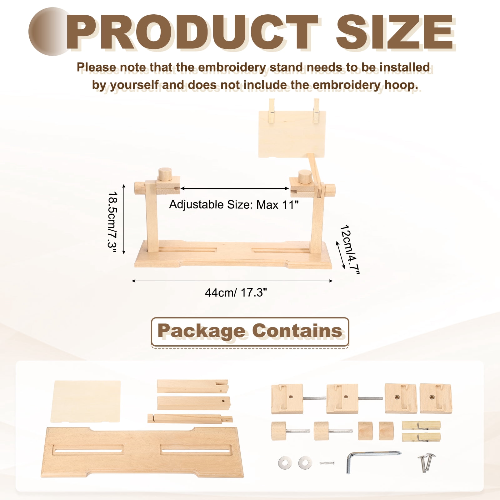 Uxcell Embroidery Hoop Stand, Adjustable Beech Wood Cross Stitch Holder 360 Degree Rotated for DIY Art Craft