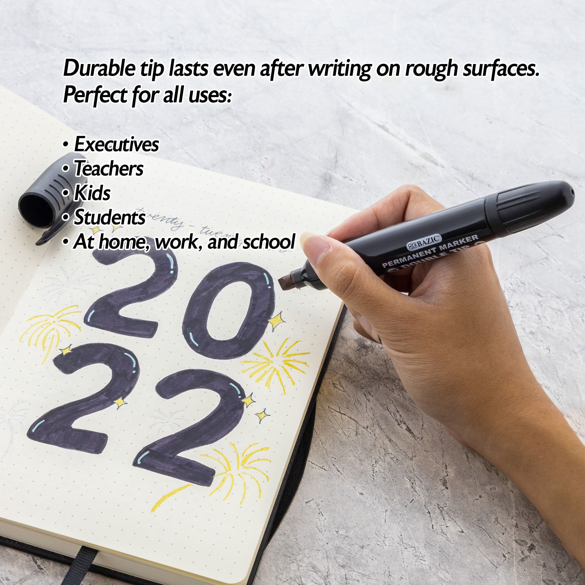 BAZIC Permanent Marker Dual Fine Tip Chisel Point Black Markers (2/Pack), 24-Packs