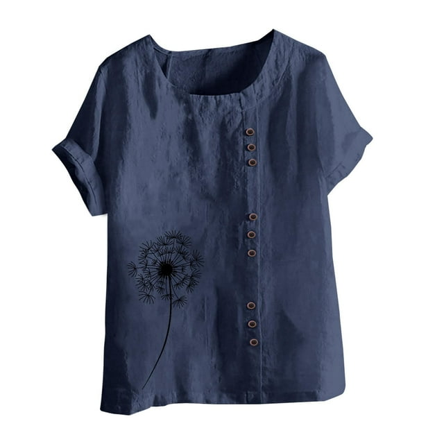 Birdeem Mode Femmes Été T-Shirt Imprimé Ample Col Rond Manches Courtes Blouse Décontractée