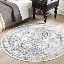 Unique Loom Charlotte Collection Area Rug - Quail (5' 3" Round Ivory Aqua/Blue)
