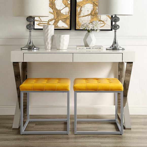 Inspired Home Simpson Faux Leather Cube Ottoman PU Leather Tufted Metal Frame Modern