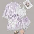 thumbnail image 5 of AWZXDE Women's 4-Piece Lace Trim Sleepwear Set, Short Robe with Camisole & Panties Light Purple,L, 5 of 6