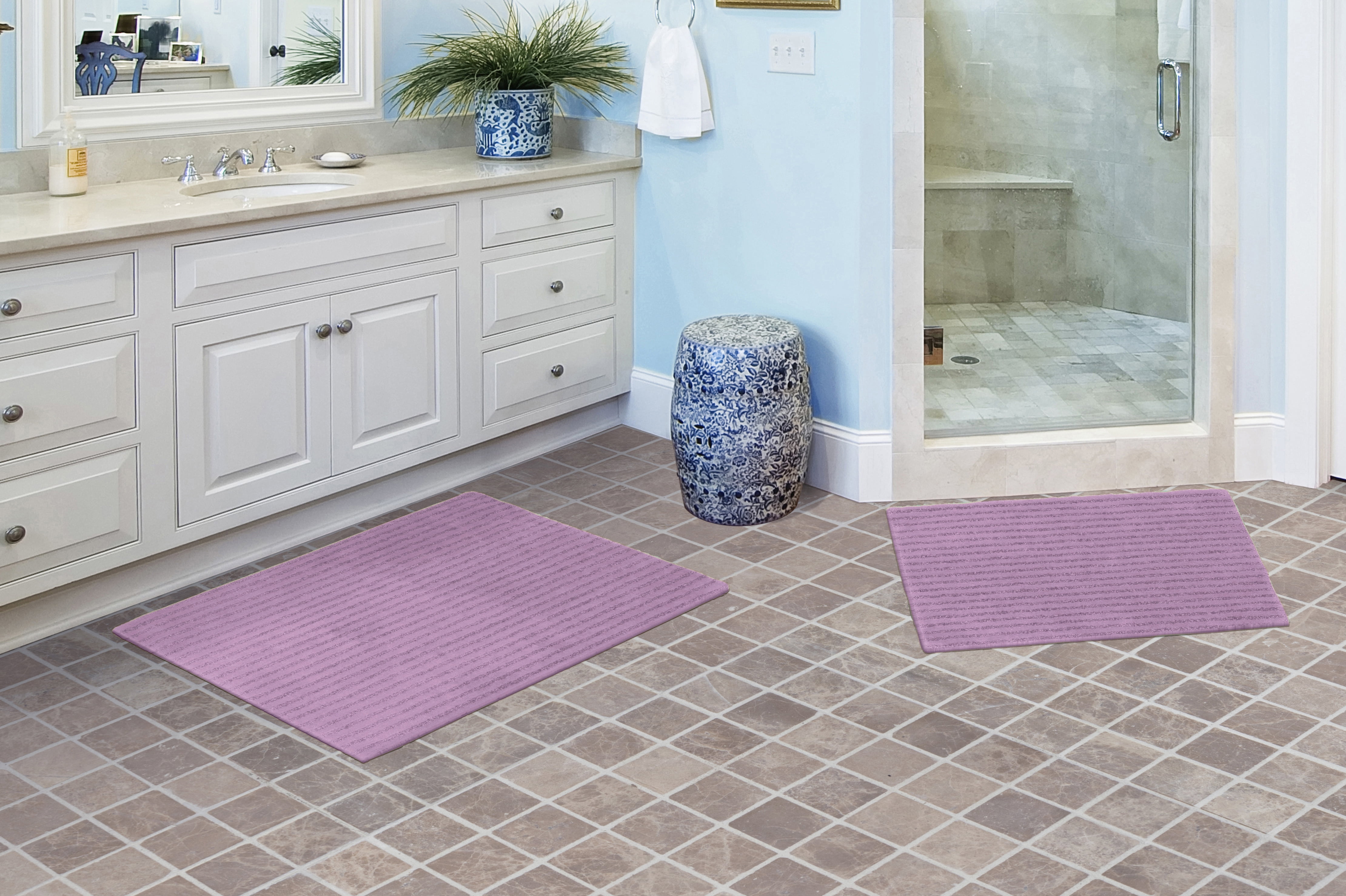 Garland Rug Sheridan Washable Nylon Bath Rug Set, 2 Piece Set (17"x24" Bath Rug, & 21"x34" Bath Rug) Purple