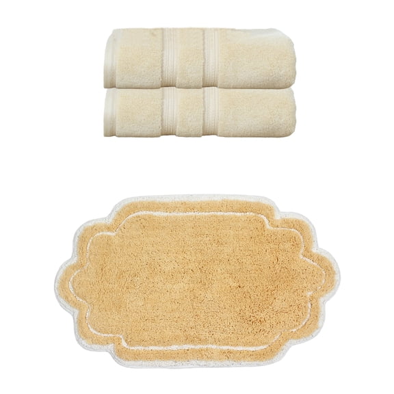 Home Weavers Allure Cotton Bath Towel & Bath Rug Set, Super Absorbent, Non-Slip, Machine Washable, 3-Piece, Yellow