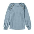 thumbnail image 4 of DuoJiaJ Women's Long Sleeve Blouse Spring Lightweight Sweater Business Casual Lace Top Trendy Fall Fashion Clothing Fall Womens Clothes Blue S, 4 of 5