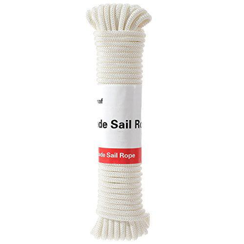 Camping Outdoor 50 Feet Diamond Solid Straps Braid Polyester Line Sailing & Flag Flying diig Flag Pole Halyard Rope Patio 1/4”UV Resistant All Purpose Sun Shade Sail Ropes for Garden White