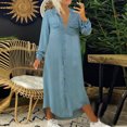 thumbnail image 2 of Mrat Women's Button Denim Long Shirt Dress Long Sleeve Lapel Collar Dress Plus Size Maxi Jean Dresses with Pockets 2024 Fall Trendy S-16 Light Blue 4XL, 2 of 7