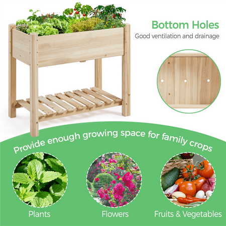 SmileMart 2-Tier Wooden Raised Garden Bed Planter for Flowers and Vegetables