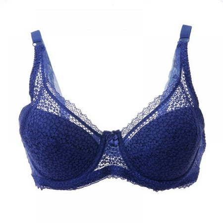 

Wuffmeow Lace Sexy Underwire Deep V Push Up Bra Underwear Lingerie 3/4 Cup Gather Adjustable Solid Color Brassiere Bra or Women Plus Size Blue 36C