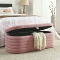 thumbnail image 2 of Upholstered Fabric Storage Ottoman Bench, Footrest Footstool, End of Bed Stool with Safety Hinge for Bedroom, Living Room and Entryway, Pink Teddy, 2 of 9