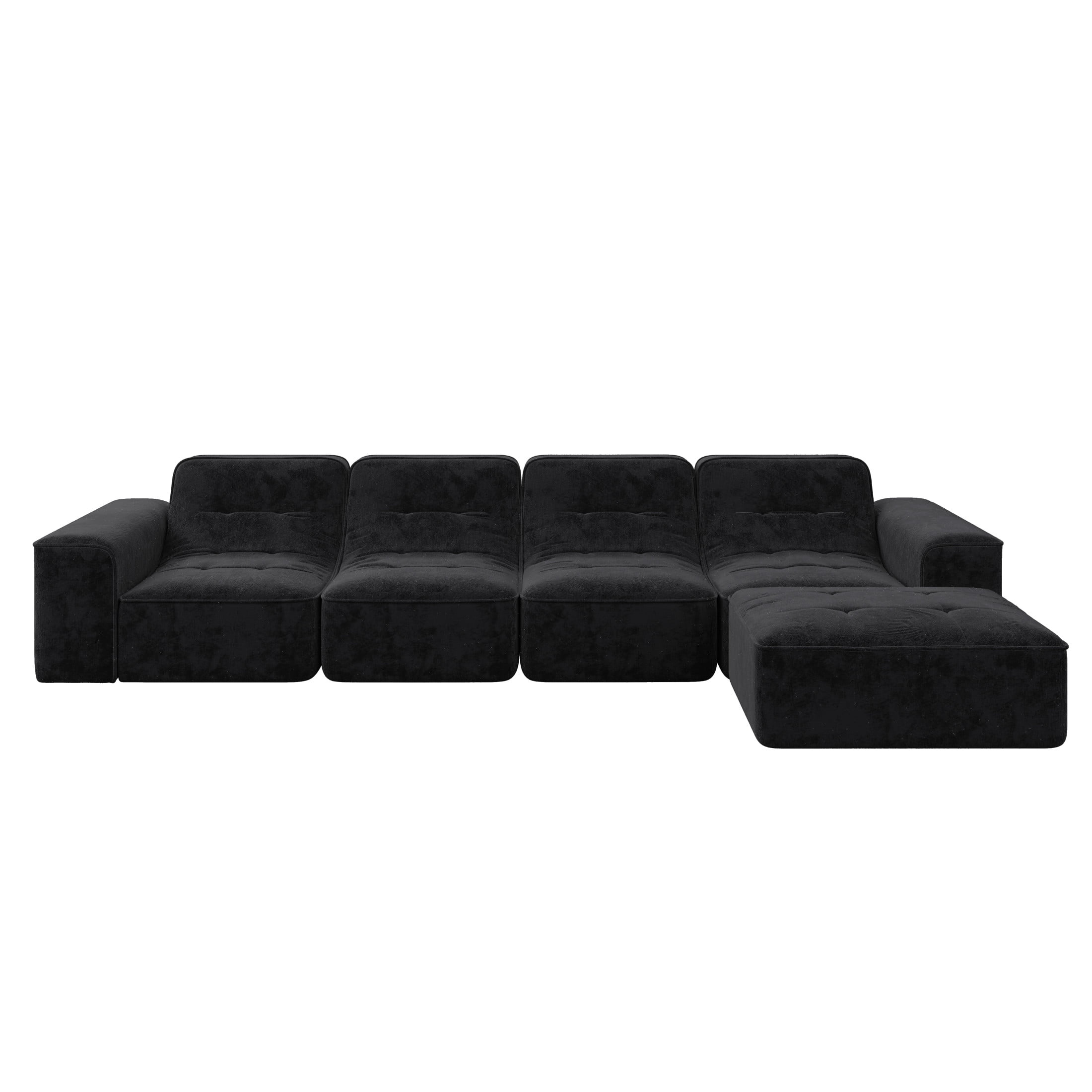Noble House 144" Modular Sectional Sofa, Tufted Sparkling Chenille Deep Seat Couch with Ottoman, Accent Chair, Black