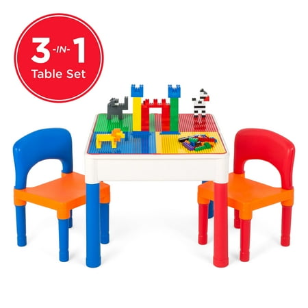 Crafts Activity Table - Best Choice Products 3-in-1 Kids Activity Recreational Play Table Set with Building Block Table, Craft Table, Water Table, Storage Compartment, 2 Chairs, Multicolor