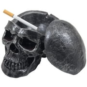 Scary Human Skull Covered Ashtray in Metallic Look for Spooky Halloween Decorations or Gothic Decor for Bar or Smoking Room by Home 'n Gifts