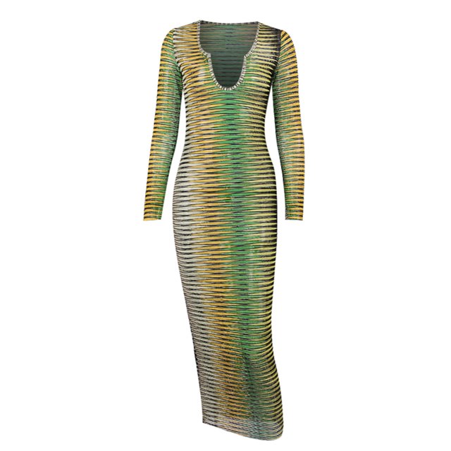 xiaxaixu Robe Ajustée pour Femmes, Dégradé de Couleur Col en U une Pièce
