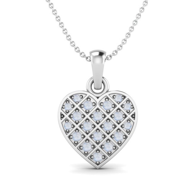 Collier Pendentif Femme Cœur Amour Pierre de Lune Ronde 2,28 Cts en Argent Sterling 925