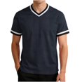 thumbnail image 2 of Men's Short Sleeve V Neck T-Shirt Athletic Mesh Performance Workout Tops Striped Quick Dry Moisture Wicking Tee Breathable Jersey Style Fitness Shirt for Jogging, 2 of 7
