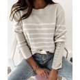 thumbnail image 2 of Chandails pour Femmes Décontractés à Manches Longues Col Rond Rayé Pull d'Hiver en Tricot, 2 of 7