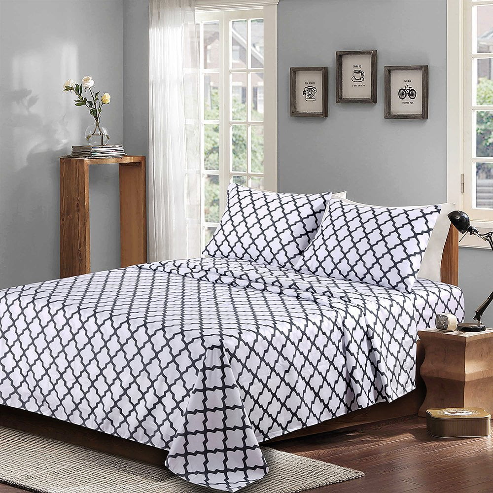 Lux Decor Collection Quatrefoil Bed Sheet Set (King, White