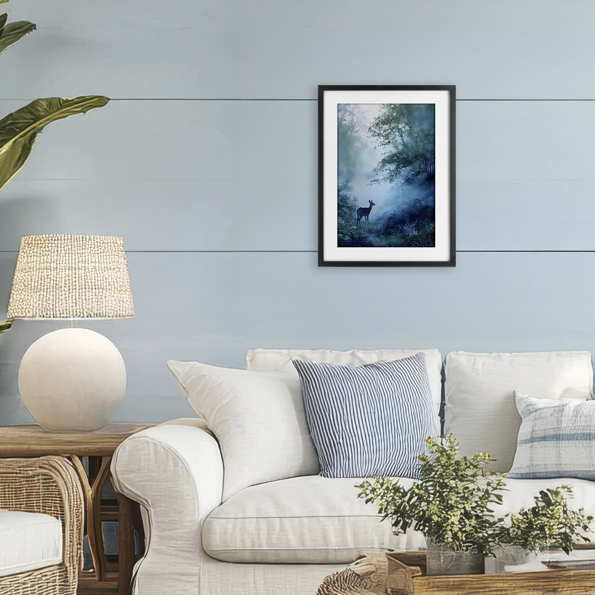 Stupell Industries Blue Dawn Deer in Mist Black Framed Print Under Glass, design by Franklyn Gregory