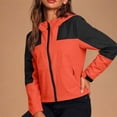 thumbnail image 4 of Women's Athletic Jackets Contrast Color Hooded Zip Up Jacket Long Sleeve Waterproof Windbreaker with Pockets Casual Fall Outdoor Sportswear, 4 of 9