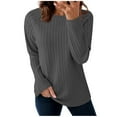 thumbnail image 3 of Loopsun Womens Fall Tops, Long Sleeve T Shirts for Women, Womens Fashion Casual Solid Long Sleeve Round Neck Shirt Top Dark Gray, XXL, 3 of 5