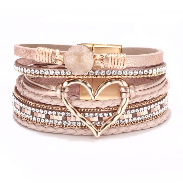 Pulsera de estilo de moda para mujer, pulsera magnética con diamantes de imitación y cuero artificial de PU suave