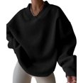 thumbnail image 3 of Women'S V Neck Oversized Sweatshirts Casual Drop Shoulder Long Sleeve Pullover Tops Black XL, 3 of 9